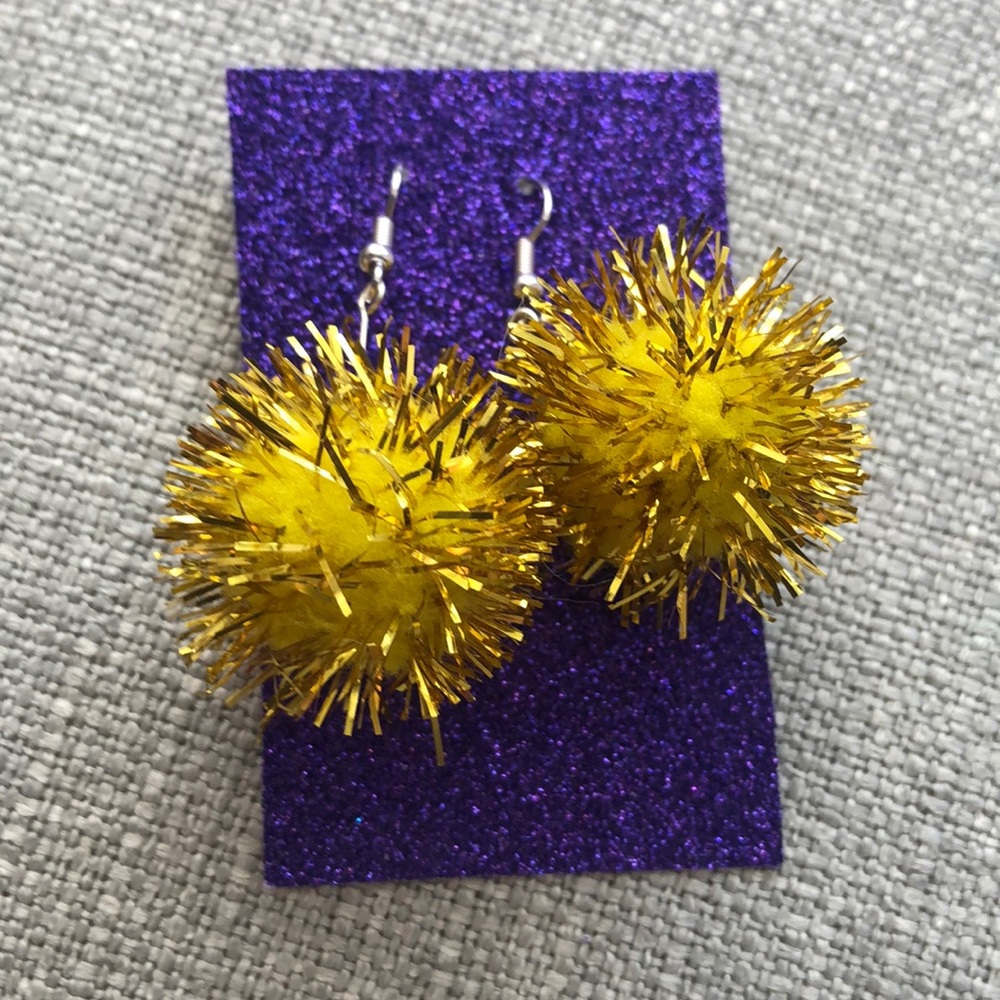 Yellow sparkly pom pom earrings!